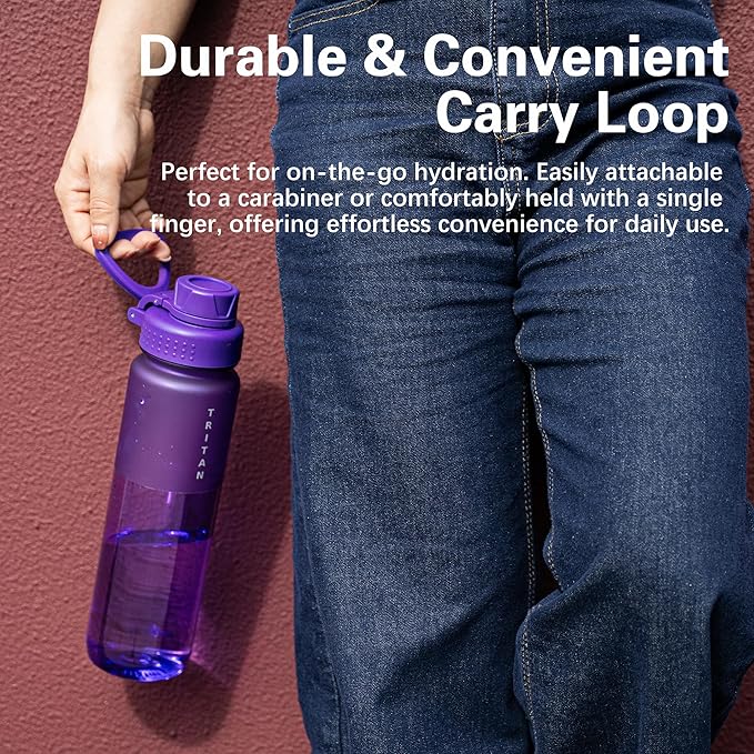 OLDLEY 32oz Frosted Clear Water Bottle, BPA-Free Tritan Plastic Reusable Water Bottle with Fast-Flow Spout Lid, Wide Mouth Leakproof Sports Drinking Bottle for Gym, School, Office, Travel,Purple