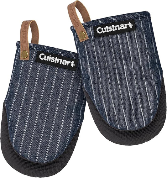 Cuisinart Heritage Mini Oven Mitts – 5.5” x 7” Heat-Resistant Kitchen Mitts for Oven with Non-Slip Neoprene Palm, Cotton Filling, and Faux Leather Loop – Durable Oven Mitt Set for Cooking & Baking
