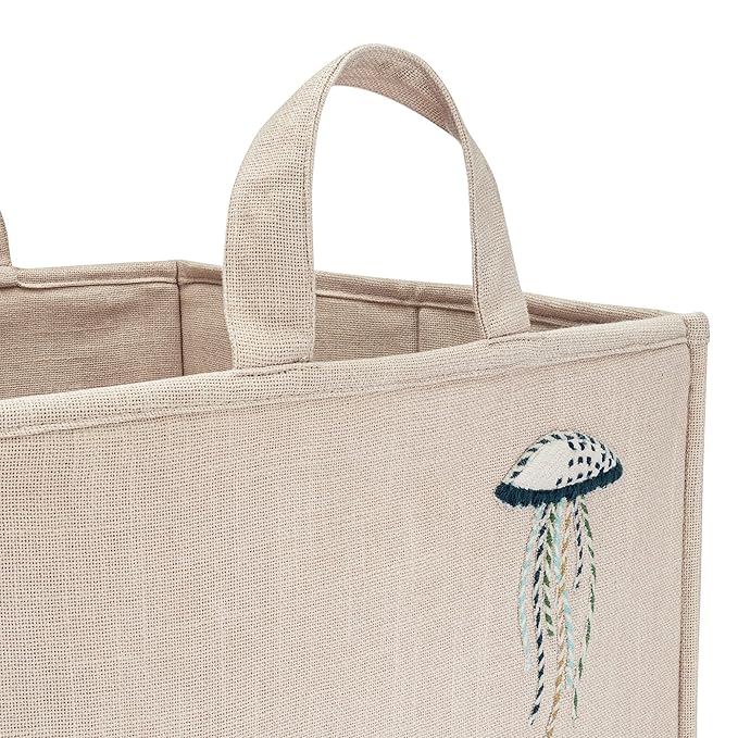 Crane Baby Fabric Nursery Storage Basket, Toy Storage, Sea Life Theme, 14"x14", Toy Basket, Baby Storage Organizer, Toy Organizers and Storage Bins, Baby Organizers and Storage, Toy Bins