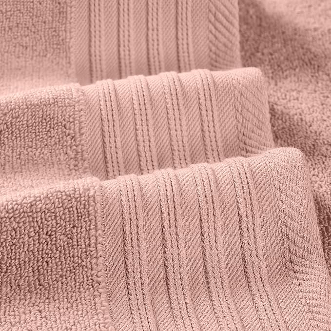 Modern Threads 6 Piece Cotton Bath Towel Set – Ultra Soft 550 GSM Towels – Bathroom Set with Hand Towels and Washcloths – Geometric (Blush)