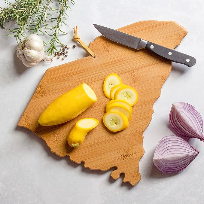 Totally Bamboo South Carolina State Shaped Cutting Board and Charcuterie Serving Platter with Artwork by Fish Kiss, Includes Hang Tie for Wall Display