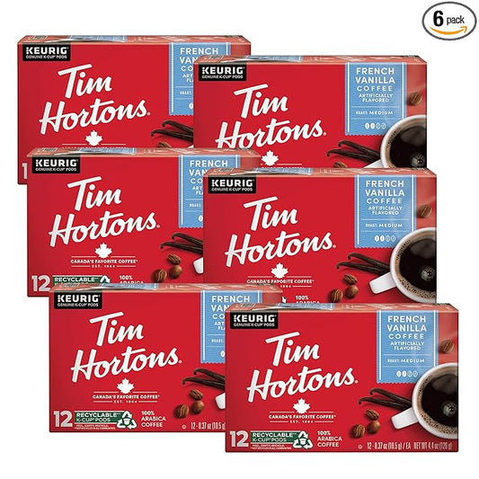Tim Hortons French Vanilla Coffee, Single-Serve K-Cup Pods Compatible with Keurig Brewers, 72ct K-Cups,Red 12 Count (Pack of 6)