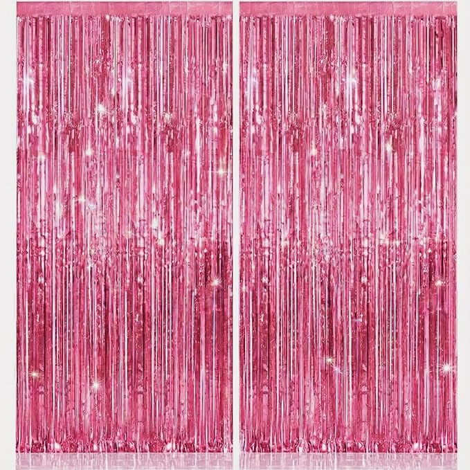 KatchOn, Pink Fringe Backdrop - Large, Pack of 2 | Pink Streamers for Birthday Decorations | Valentines Decor, Galentines Day Decorations, Baby Shower, Gender Reveal, Bachelorette Party Decoration