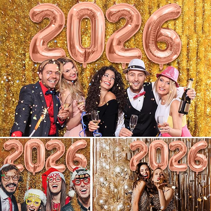 40 Inch 2026 Balloons Rose Gold Foil Number Balloons for 2026 New Year Festival Celebration or Birthday Party Supplies Decorations,New Years Balloon 2026, New Years Eve Balloon