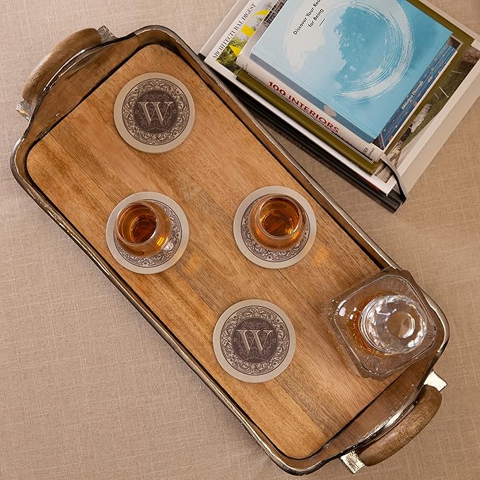 Thirstystone Monogram Letter W Natural Sandstone Coaster 4 Pack Manufactured in the USA Decorative Absorbent Easily Wipes Clean