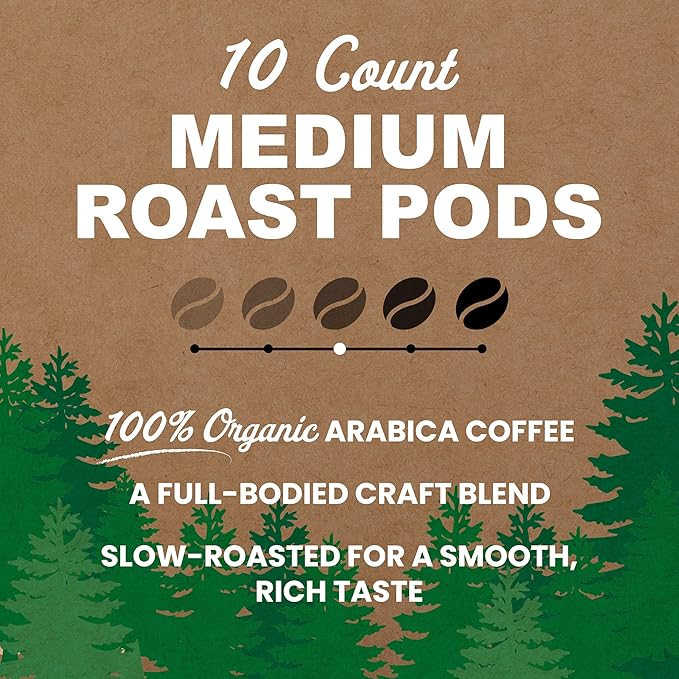 Vermont Coffee Company, Organic Medium Roast, Single-Serve Organic Compostable Coffee Pods, 10CT, Compatible with Most Kcups Brewing Systems, Made in the USA