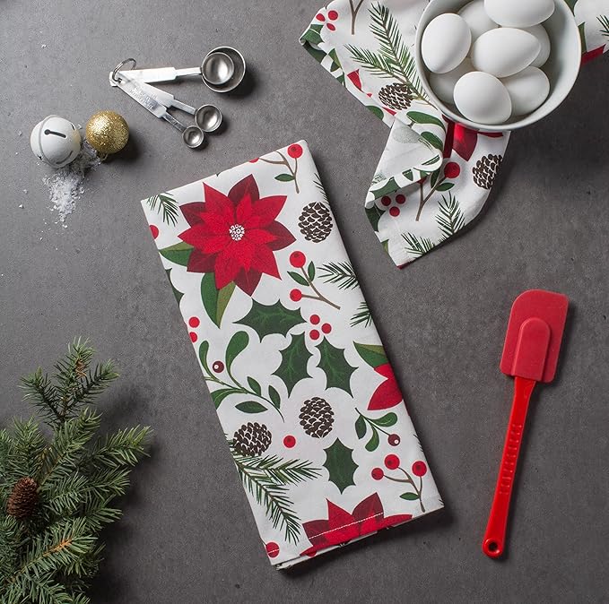 DII Christmas Kitchen Towel Set, Floral Tea Towels for Baking, Cleaning, Entertainment & Cooking, 18x28, Woodland Holiday, 2 Piece