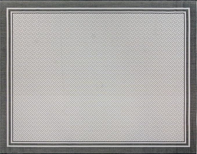 Gertmenian Indoor/Outdoor Flatweave Area Rug - 8x10 Large, Stain & UV Resistant, Ideal For Deck, Patio, Poolside, Mudroom - Border, White & Black, 23018