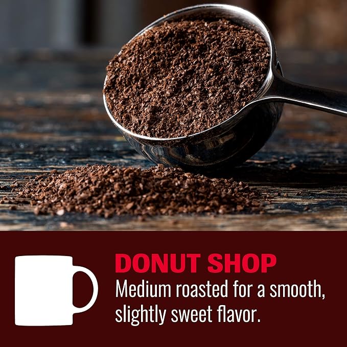 Hills Bros. Donut Shop Ground Coffee – Premium Arabica Coffee Beans – Medium Roast, Rich Flavor Cup After Cup – Recyclable Steel Can for Freshness – Certified Kosher – 23 OZ Can