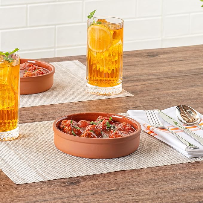 Restaurantware-Terra Tek 15.2 Ounce Terracotta Cazuelas, 2 Brown Glazed Clay Pots For Cooking - Oven-Ready, Microwavable, Terracotta Serving Pots, Dishwashable, For Cooking And Serving