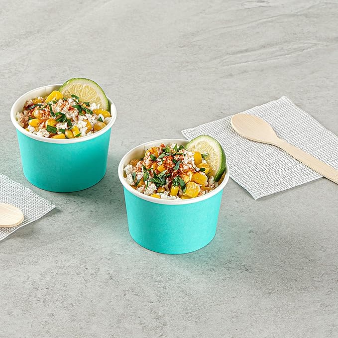 Coppetta 4 Ounce Dessert Cups, 200 Disposable Ice Cream Cups - Lids Sold Separately, Heavy-Duty, Turquoise Paper Frozen Yogurt Bowls, For Hot And Cold Foods - Restaurantware