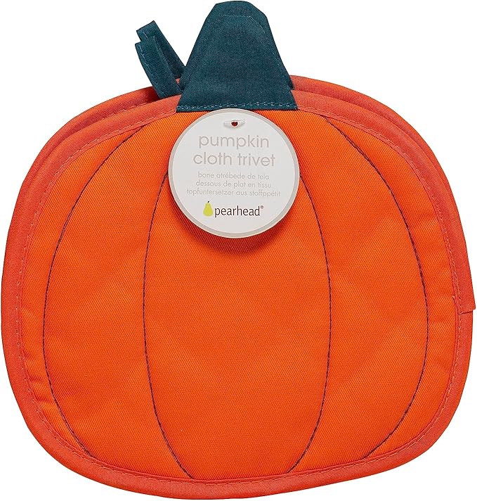 Pearhead Pumpkin Trivets Set of 2, Heat-Resistant Fabric Hot Pads with Hanging Loops, Autumn Table Protectors for Cooking, Baking, Serving, and Festive Fall Kitchen Décor Accessories