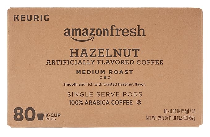 AmazonFresh 80 Ct. K-Cups, Hazelnut Flavored Medium Roast, Keurig K-Cup Brewer Compatible