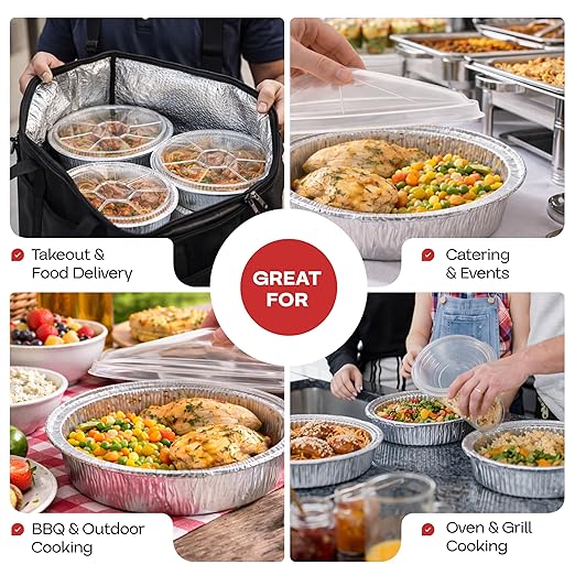 IDL Packaging 9" Round Dome Lid for Foil Pan (Pack of 25) - Clear Plastic Lid for 9" Container - Disposable Aluminum Pans Cover for Takeout, Serving, Freezing