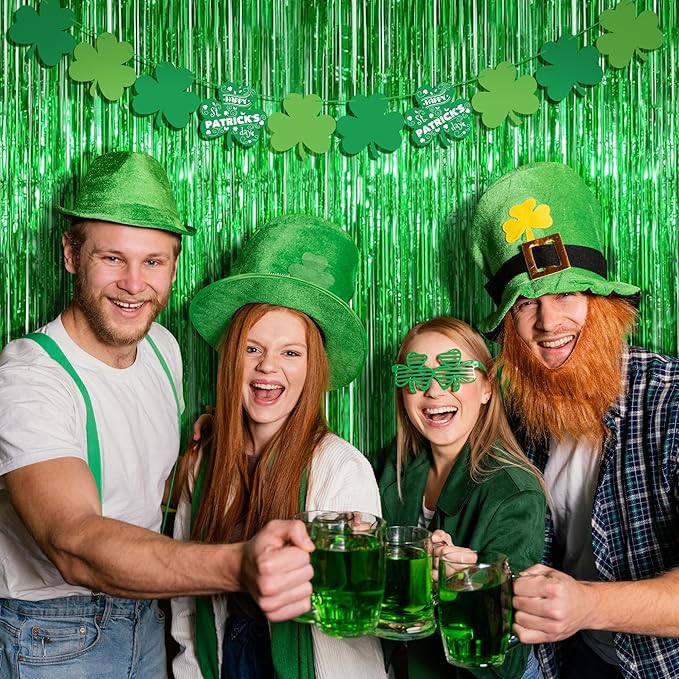 Green Tinsel Backdrop Curtains - 2 Pack Foil Fringe Streamers Photo Backdrop for 2026 World Soccer Cup Party Decorations | Soccer Football Theme Birthday Dinosaur Animal Party Wall Decor