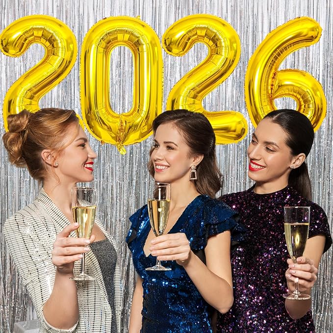 2026 Gold Balloons, 40" Large Gold 2026 Balloons Helium Mylar Foil Balloons for 2026 New Year Christmas Graduation Party Decoration