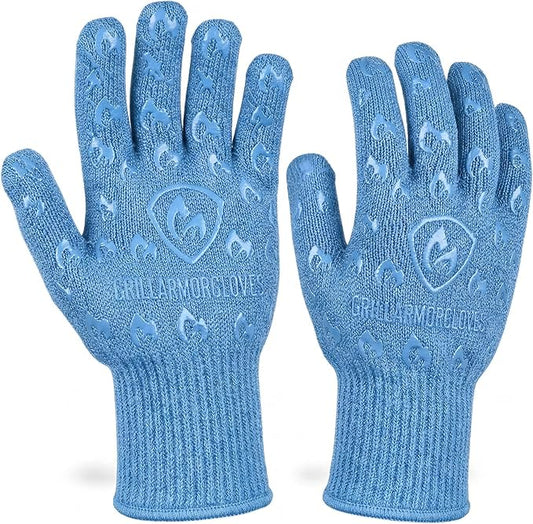 Grill Armor Oven Gloves with Fingers – Extra Long Cuff, 932°F Heat, Fire & Cut Resistant Mitts for BBQ, Grill, Cooking, Grilling, Baking & Smoker