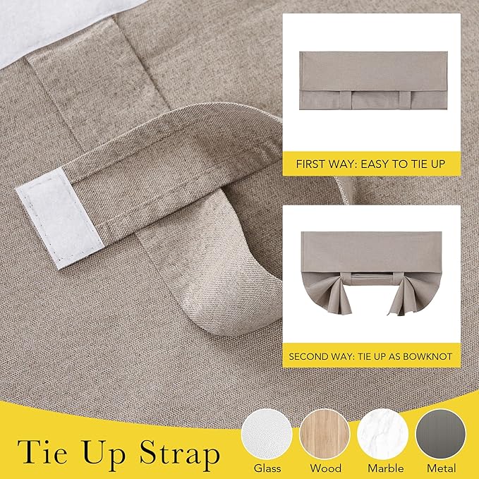 NICETOWN 100% Linen Blackout French Door Curtain for Window, Thermal Insulated Room Darkening Window Covering for Kitchen Office Nursery, Tie Up Shade for Privacy, 1 Panel, 26W x 64L, Taupe