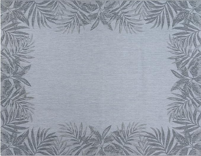 Gertmenian Indoor/Outdoor Flatweave Area Rug - 6x9 Medium, Stain & UV Resistant, Ideal for Deck, Patio, Poolside, Mudroom - Palm Tree Border Cream Grey, 22347