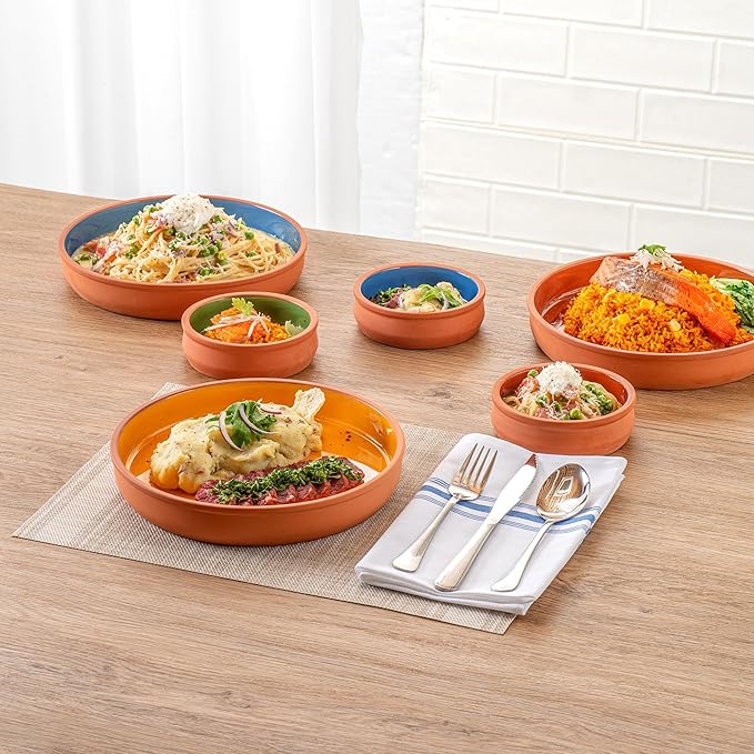 Restaurantware-Terra Tek 34 Ounce Terracotta Cazuelas, 2 Yellow Glazed Clay Pots For Cooking - Oven-Ready, Microwavable, Terracotta Serving Pots, Dishwashable, For Cooking And Serving