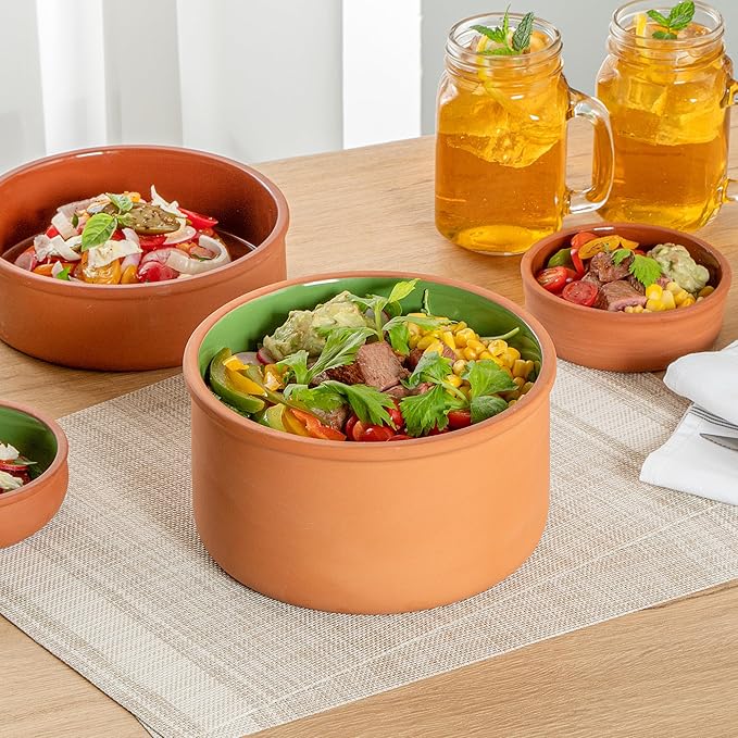 Restaurantware Terracotta Cazuela Bowls 2 Pack of 68 oz Durable Rustic Serving Dish Glazed Oven-Safe Bowl Freezer-Safe Tapas Dish Microwave-Safe Dishwasher-Safe