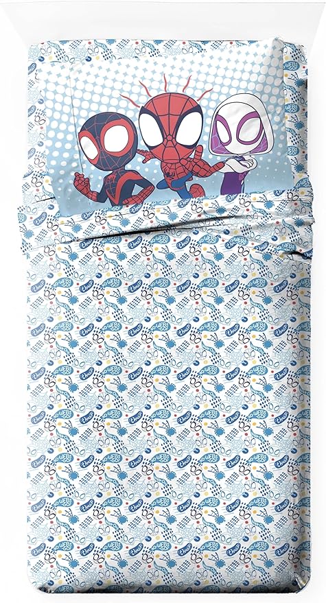 Jay Franco Kids Sheet Set with Fitted, Flat Sheets & Pillow Cover - Ultra-Soft Bedding with Pillowcase for Room Decor, Multi - Spidey & Friends, 3 Piece Toddler
