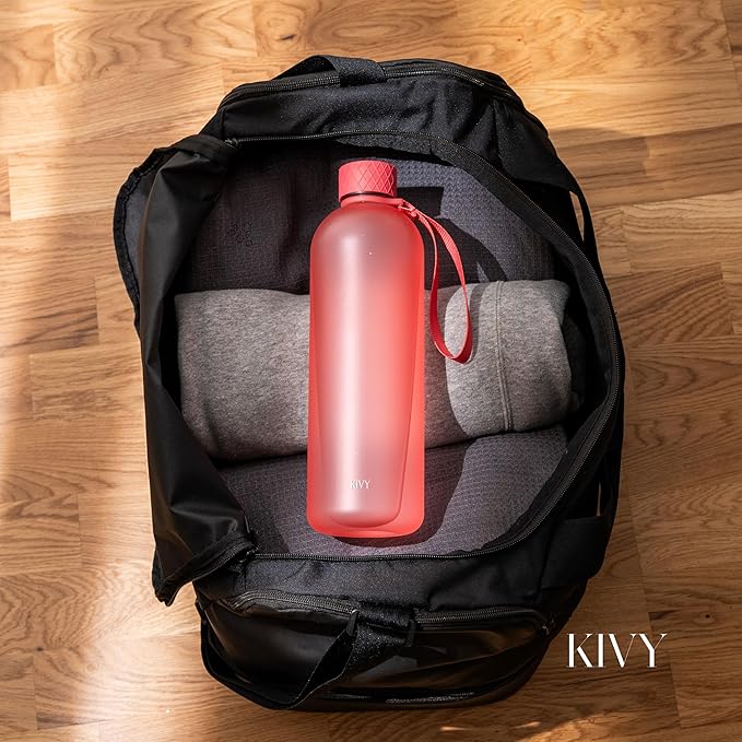 KIVY Large Water Bottle 50oz [Lightweight & Shatterproof] Fits Backpack & Cupholder for Travel, Sports, School - Extra large water bottle no straw - 1.5 Liter water bottles - 50oz Water bottle Red