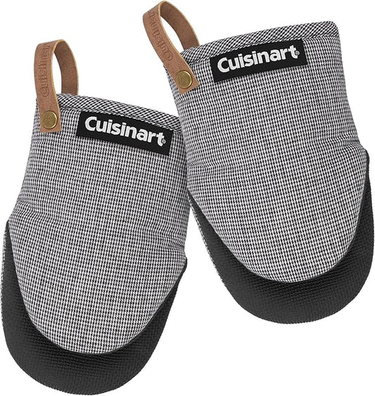 Cuisinart Heritage Mini Oven Mitts – 5.5” x 7” Heat-Resistant Kitchen Mitts for Oven with Non-Slip Neoprene Palm, Cotton Filling, and Faux Leather Loop – Durable Oven Mitt Set for Cooking & Baking