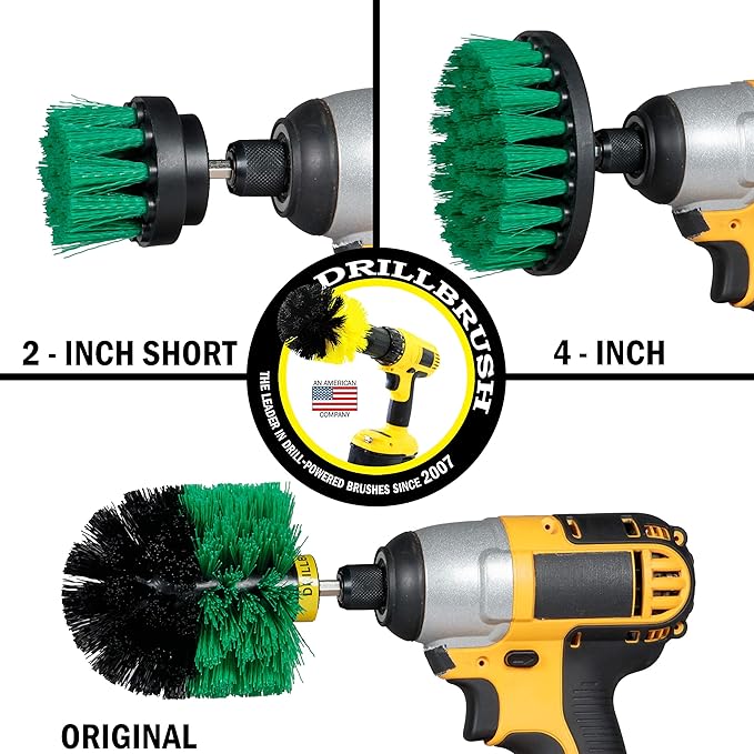 Drillbrush Kitchen Cleaning Supplies - Whole Household Scrubbing Pads and Medium Stiffness Brushes - Stove Top and Oven Rack Cleaning Brush Kit - Sink, Tile, Laminate, Vinyl, Pan, Countertop Scrubber