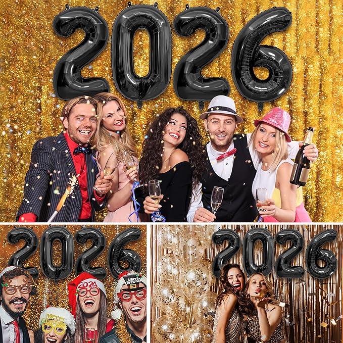 40 Inch 2026 Balloons Black Foil Number Balloons for 2026 New Year Festival Celebration or Birthday Party Supplies Decorations,New Years Balloon 2026, New Years Eve Balloon