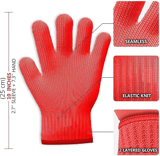 Killer's Instinct Outdoors 1 Pair Heat Resistant Gloves Oven Gloves Heat Resistant with Fingers Red Mitts Kitchen Pot Holders Cotton Mitts Red Kitchen Holders Double Set