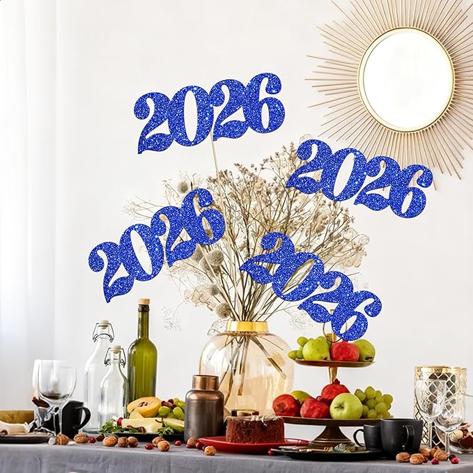 2026 Centerpiece Sticks 12pcs Blue Glitter Number 2026 Centerpieces for Table Graduation Decorations for Hello 2026 New Year Theme Party Supplies
