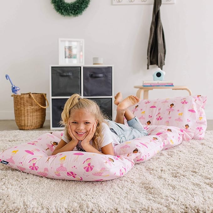 Wildkin Kids Pillowcase Lounger Cover – Travel-Friendly Sleepover Lounger, Fits Standard Pillows (Pillows Not Included), Soft Cotton Blend, Fun Patterns for Boys & Girls - Ballerina