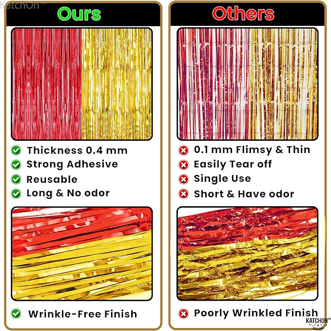 KatchOn, Gold and Red Fringe Backdrop - Xtralarge, Pack of 2 | Foil Fringe Curtain for Nurse Graduation Party Decorations | Prom Decorations 2026 | Red and Gold Graduation Decorations 2026