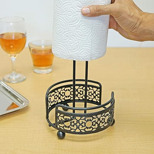 Rustic Black Metal Paper Towel Holder – Victorian-Style Countertop Dispenser, Wrought Iron Kitchen Decor