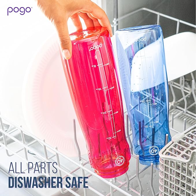 Pogo Plastic Water Bottle with Chug Lid and Carry Handle, Reusable, BPA Free, Dishwasher Safe, Perfect for Travel, School, Outdoors, and Gym | 18oz, 32oz, 40oz, 64oz