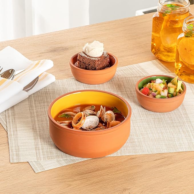 Restaurantware-Terra Tek 27.2 Ounce Terracotta Cazuelas, 2 Yellow Glazed Clay Pots For Cooking - Oven-Ready, Microwavable, Terracotta Serving Pots, Dishwashable, For Cooking And Serving