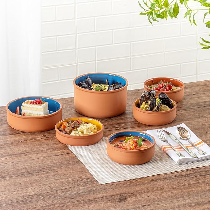 Restaurantware Terracotta Cazuela Bowls 2 Pack of 17 oz Durable Rustic Serving Dish Glazed Oven-Safe Bowl Freezer-Safe Tapas Dish Microwave-Safe Dishwasher-Safe