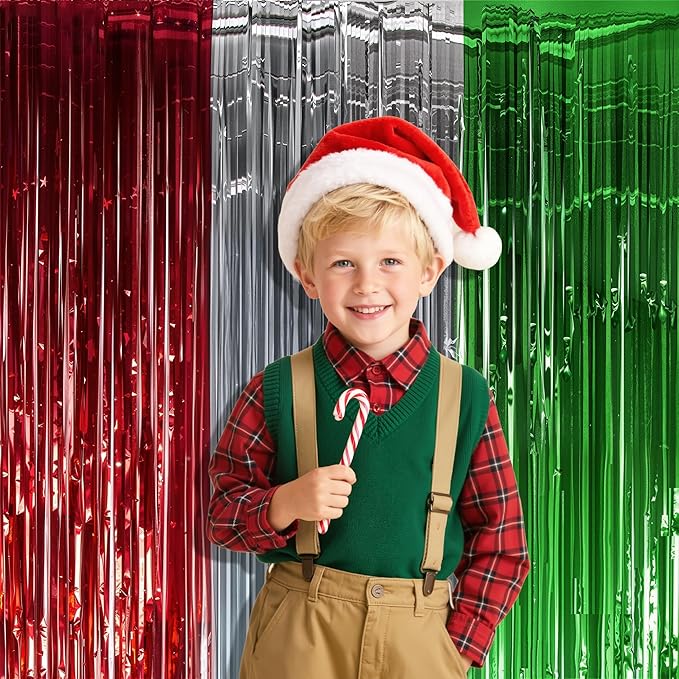 OHOME Christmas Party Decorations - Christmas Decorations | Red Green Silver Backdrop Banner for Wall Door | Xmas Birthday Party Favors Supplies Indoor Outdoor - Navidad Photo Booth Props for Home