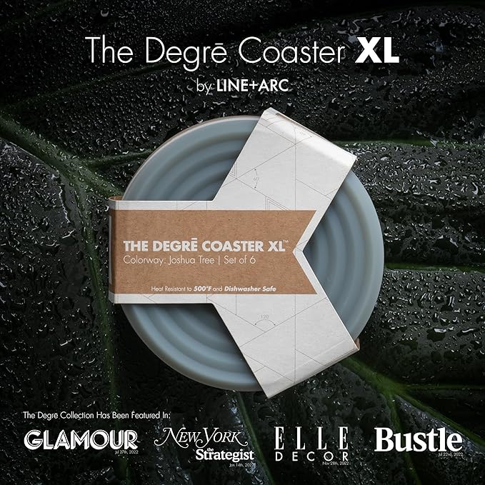 LINE+ARC Extra Thick Silicone Coasters (As Seen in NYTimes WireCutter) Waterproof Anti-Stain Heat-Safe Dishwasher-Safe Degrē Coasters XL (Set of 6 Indigo Wash) Outdoor Round Mid-Century Modern