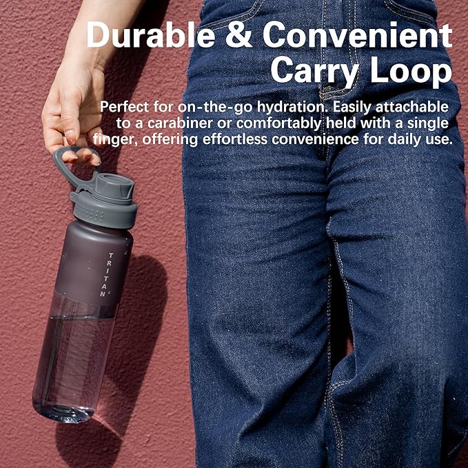 OLDLEY 32oz Frosted Clear Water Bottle, BPA-Free Tritan Plastic Reusable Water Bottle with Fast-Flow Spout Lid, Wide Mouth Leakproof Sports Drinking Bottle for Gym, School, Office, Travel,Grey
