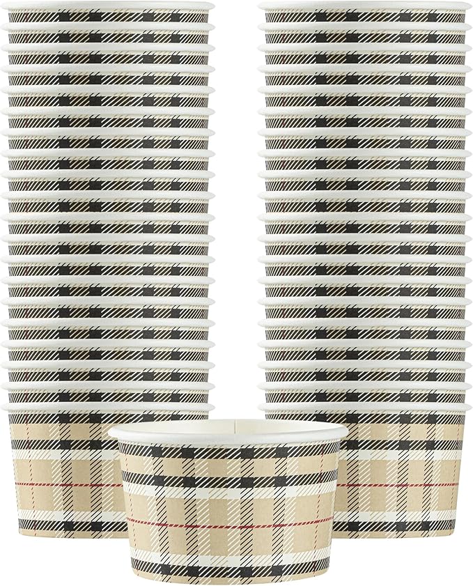 Coppetta 3-Ounce Dessert Cups, 200 Disposable Ice Cream Cups - Lids Sold Separately, Sturdy, Plaid Paper FroYo Bowls, For Hot And Cold Foods, Perfect For Gelato Or Mousse - Restaurantware