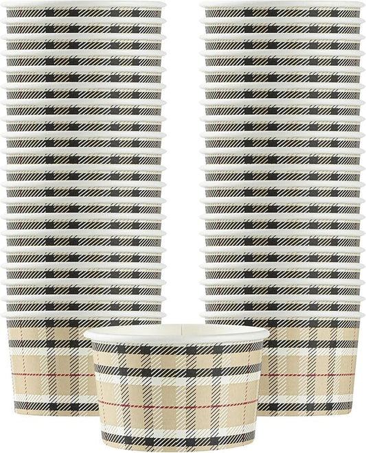 Coppetta 3-Ounce Dessert Cups, 200 Disposable Ice Cream Cups - Lids Sold Separately, Sturdy, Plaid Paper FroYo Bowls, For Hot And Cold Foods, Perfect For Gelato Or Mousse - Restaurantware
