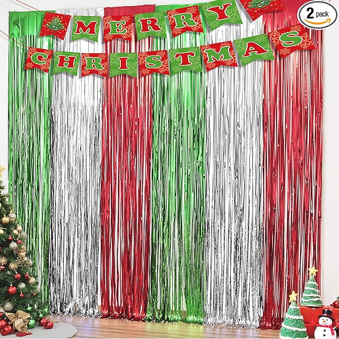 OHOME Christmas Party Decorations - Christmas Decorations | Red Green Silver Backdrop Banner for Wall Door | Xmas Birthday Party Favors Supplies Indoor Outdoor - Navidad Photo Booth Props for Home