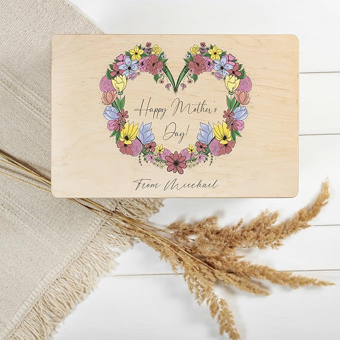 Creative Deco Personalized Wooden Storage Box Mother's Day Box | 11.8x7.87x5.51in (+-0.5) | Multiple Choice | Hinged Lid Handles Engraving | Rough UNSANDED Keepsake Souvenir Chest