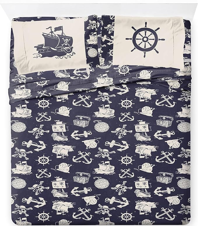 Jay Franco Kids Sheet Set with Fitted, Flat Sheets & Pillow Cover - Ultra-Soft Bedding with Pillowcase for Room Decor, Blue - One Piece, 4 Piece Queen
