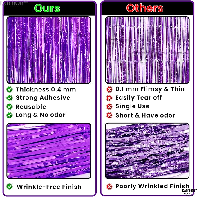KatchOn, Metallic Purple Foil Fringe Curtain - Pack of 2 | Streamer Backdrops for Purple Birthday Decorations | Graduation Backdrops for Graduation Decorations 2026