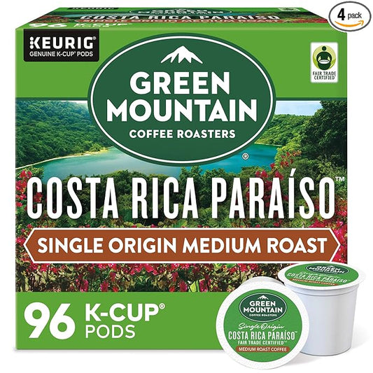 Green Mountain Coffee Roasters Costa Rica Paraiso, Single-Serve Keurig K-Cup Pods, Medium Roast Coffee Pods, 96 Count