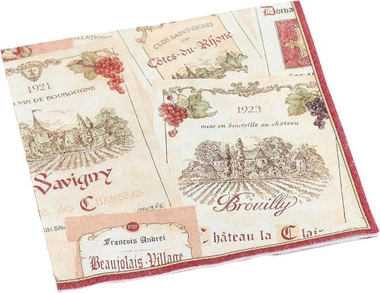 Entertaining with Caspari Wine Labels Pack of 20 Paper Lunch Napkins