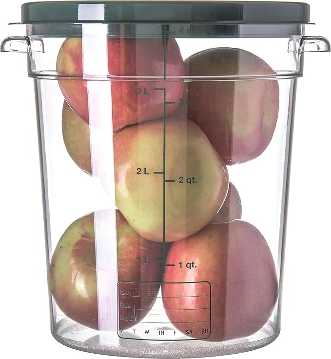 Carlisle FoodService Products Storplus Round Food Storage Container with Stackable Design for Catering, Buffets, Restaurants, Polycarbonate (Pc), 4 Quart, Clear (Pack of 2)